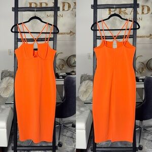 ASOS Orange Strappy Bustier Midi Dress With Crisscross Back Womens US 10 New NWT